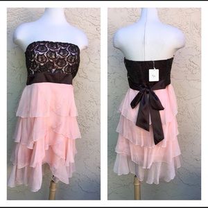 Final Sale New Strapless Crochet Brown/Pink Dress